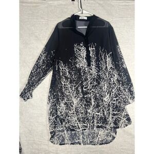 Nextmia Black White Tree Print Sheer Tunic Blouse Top Women US 16